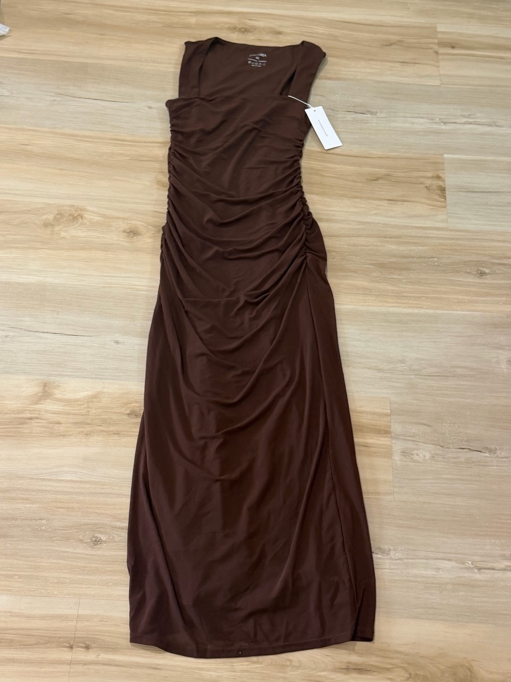 ReoRia Brown Sleeveless Ruched Maxi Dress